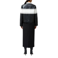 Veste moto en cuir PU tissé bicolore noir et blanc pour femme, finition automne