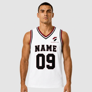 Maillot de basket-ball blanc personnalisé pour homme, col en V, sans manches, impression sublimée, équipe 09, coupe classique, toutes saisons, séchage rapide - Product Image 2