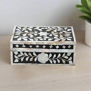 Boîte à bijoux artisanale en nacre incrustée, boîte de rangement de luxe en MDF avec incrustation d'os, coffret cadeau - Product Image 3