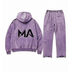 Conjunto Deportivo Plum Washed con Capucha, Estilo Vintage, 100% Algodón, Streetwear, 450 Gsm, Corte Adulto - Product Image 3