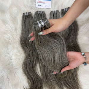 Extensions de cheveux naturels gris en gros, tissage machine double épaisseur, sans nœuds, sans perte, collection 2026 en promotion - Product Image 6