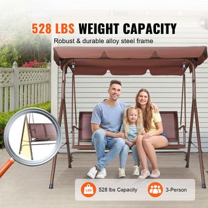 "3-Seat Outdoor Patio <b>Swing</b> Chair with Adjustable Canopy & Armrests Teslin Fabric Steel <b>Frame</b>" - Product Image 2