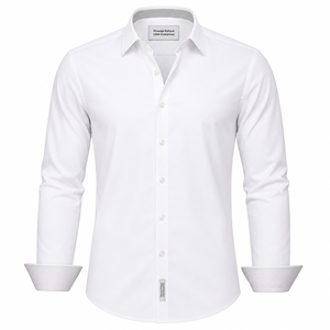 Chemises habillées décontractées pour hommes, à col montant tricoté, anti-plis, à manches longues et boutonnées, en polyester/coton satiné, collection Printemps – Meilleures ventes - Product Image 1