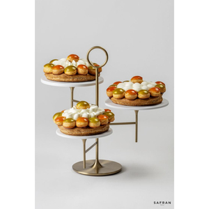 High Grade Gold Plated Metal Frame And White Marble Top 3 Tier Metal Cake Stand Set Multi Layer For Wedding & Parties Decor - Product Image 1
