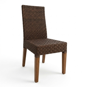 New Modern Minimalist Dark <b>Brown</b> Woven Rattan <b>Dining</b> <b>Chair</b> Wood Eco-Friendly Kitchen Restaurant Seating Furniture Accent Armchai - Product Image 1