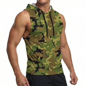Custom Men's Camo Drop Armhole Sleeveless Hoodie Workout Gym Fitness Tank Top Muscle Wholesale Clothing Athletic Wear Tank Tops - Product Image 5