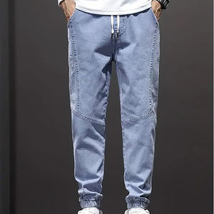Nouveau pantalon de jogging en jean pour homme, coupe décontractée, bas élastique, détails élégants, 100 % coton biologique de haute qualité - Product Image 3