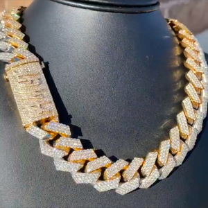 Moissanite <b>Iced</b> <b>Out</b> 925 Silver Gold Plated Cuban Link <b>Chain</b> 22mm VVS Clarity for Men's Wholesale - Product Image 2