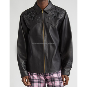 Veste en cuir de qualité supérieure avec col montant et design personnalisé pour homme, style urbain hivernal, fermeture éclair et lettres brodées - Product Image 2