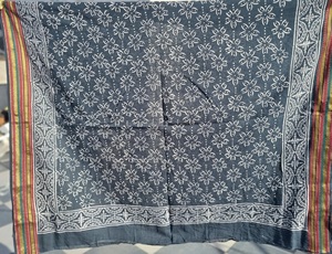 Hand Block Print With Zari Border Cotton Sarong Floral Beach Wrap Pareo Boho Lightweight <b>Cover</b> <b>Up</b> Indian Printed Summer Scarf - Product Image 6