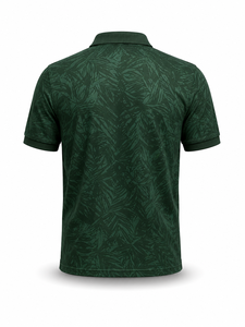 Chemise décontractée pour homme, vert foncé uni, manches courtes, en polyester/coton tricoté, respirante, avec logo personnalisé brodé sur le devant - Product Image 3
