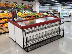 Comptoir de caisse One Tech 1,5 m pour supermarché, corps en acier thermolaqué, plateau en acier inoxydable, pour magasin de détail au Vietnam - Product Image 1