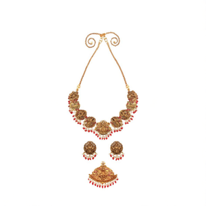 Dasa Avathar Matte Gold Plated Bridal Necklace and Earring Set - Product Image 2