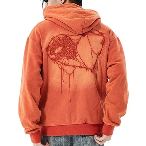 Sudadera con capucha naranja personalizada para hombre, bordada, de forro polar grueso, estilo oversize, con bolsillo, anti-bolitas, estilo hip hop y streetwear, lisa - Product Image 4