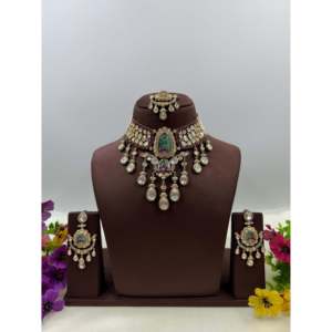Indian Ethnic Fine Jewelry Set-Divya Victorian Gold Plated Moissanite Choker Necklace for Bridal & Festival - Product Image 2