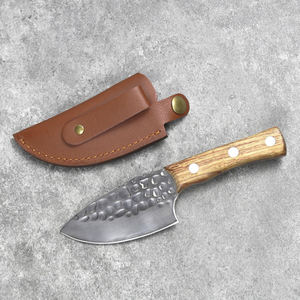 Petit couteau de chasse artisanal forgé pour la viande et le poisson, lame en acier Damas à manche intégral avec étui en cuir - Product Image 6