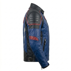 Blouson en cuir de moto bleu et noir pour homme, rembourré, pour motard, équipement de performance, vêtement d'extérieur, vente en gros personnalisée - Product Image 3
