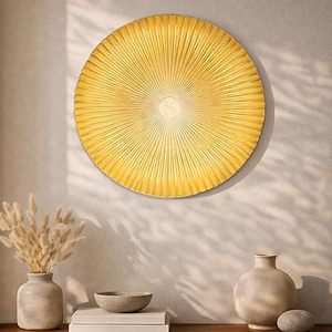 Yellow Circular Rattan <b>Wall</b> Decor <b>Plate</b> Minimalist Abstract Geometric Design Removable Hanging Decorative Accent - Product Image 1