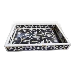 Handmade Mother Of Pearl Inlay <b>Serving</b> <b>Tray</b> Luxury Floral Pattern <b>Black</b> Mop <b>Tray</b> For Coffee Table Home Decor And Gifting - Product Image 1
