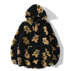 Women's Oversized Hooded Fleece Sweatshirt Cartoon <b>Bear</b> Print Full Sleeve Winter Warm Pullover Zipper Front Design - Product Image 2