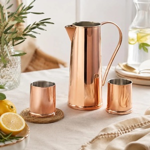 Carafe à eau en cuivre avec couvercle et deux tasses, design classique, grande capacité, ensemble de vaisselle pour la maison - Product Image 4