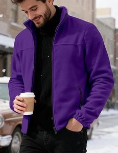 Men's Purple Full Zip <b>Fleece</b> Jacket Stand Collar Casual Windproof Outerwear Regular Fit Autumn Wear - Product Image 5