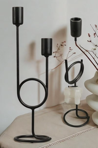 Modern Iron <b>Candlestick</b> <b>Holder</b> with Circular Design <b>Black</b> Finish Home Decoration Durable Metal Stand - Product Image 3