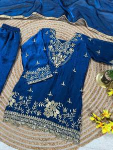Conjunto de Ropa Étnica Bollywood para Niñas, Tendencia 2026, Salwar Kameez de Algodón y Seda con Bordado Dorado de Lujo, Dupatta, Ropa de Fiesta Punjabi - Product Image 4