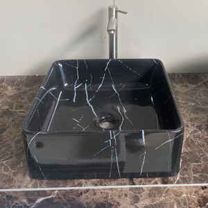 Vasque de salle de bain carrée en marbre poli au design moderne pour installation sur comptoir - Product Image 5