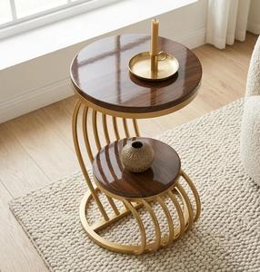 Modern Brass <b>Console</b> <b>Table</b> <b>With</b> Wood <b>Top</b> Pedestal Base Tropical Design Outdoor Courtyard Furniture - Product Image 2