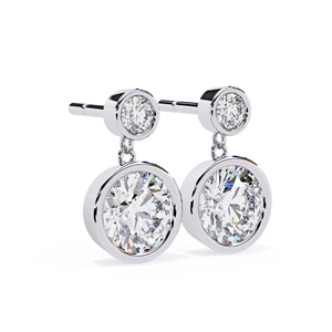 6.00mm Round Moissanite Bezel <b>Drop</b> Earrings with 2.70mm Top Stone D Color VVS Moissanite Diamond Dangle Earrings 18k Gold - Product Image 3
