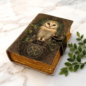 Carnet de notes personnalisé Craft Hackle Book Shadows, Grimoire Floral Moon, en cuir véritable, reliure cousue main, sans acide, 7x5 pouces - Product Image 1