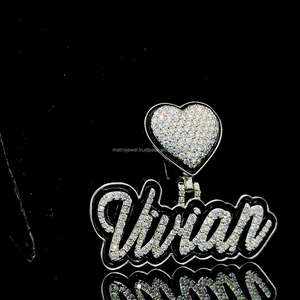 Joyería personalizada de fábrica Esmalte negro D VVS Moissanite Diamante 925 Colgante de letra sólida de plata Colgante helado - Product Image 4