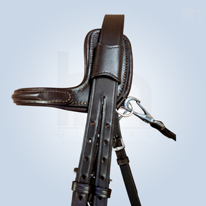 Brida de cuero anatómica para caballo, marrón oscuro, con narquiler acolchado elevado, monocorona y cabezada, suministros de equitación - Product Image 3