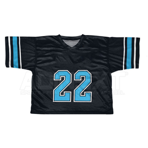 Uniformes de Lacrosse Personalizados por Sublimación para Universidad, Conjunto de Jersey de Lacrosse Negro con Cuello en V para Hombre con Número 22 Azul - Product Image 3