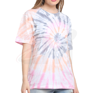 Camiseta de Manga Corta con Cuello Redondo y Estampado Tie Dye para Mujer, Corte Holgado, Informal, 100% Algodón Jersey, Estilo Primavera Verano - Product Image 1