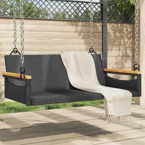 Banc de jardin élégant en bois d'acacia massif avec rotin PE noir et acier thermolaqué - Product Image 1