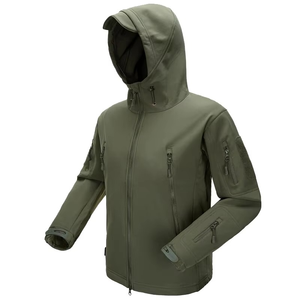 Veste de chasse imperméable en softshell vert olive pour homme, à manches longues, pour l'hiver, vêtement de chasse d'extérieur, design uni - Product Image 3