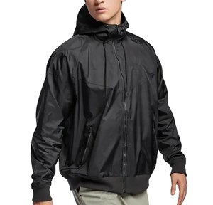 <b>Men's</b> Black Hooded Bomber <b>Jacket</b> Zipper Closure Windproof Casual Autumn Wear Polyester Material Regular Fit Solid Color - Product Image 1