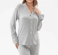 Ensemble de pyjama en modal pour femmes, 160 g/m², haut à manches longues boutonné et pantalon droit, vêtements de nuit avec passepoil blanc