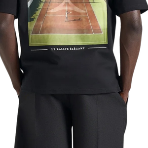 T-shirt homme col rond manches courtes avec motif court de tennis et raquette imprimé sur la poitrine, coupe décontractée, vente en gros, personnalisable, OEM, en coton - Product Image 6