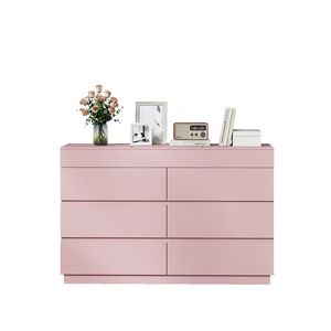 Comò Rosa Goffrato ZSH012 P2 in Truciolato da 12 mm con Sei Cassetti e Specchio 120x40x85,5 cm con Finitura in Melaminico - Product Image 1