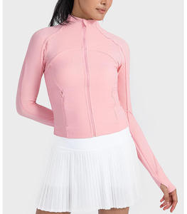 Summer New Zipper Yoga Jacket Long Sleeve Sports <b>Top</b> with <b>Thumb</b> <b>Holes</b> Lightweight Breathable Womens Clothing for Outdoor Running - Product Image 6