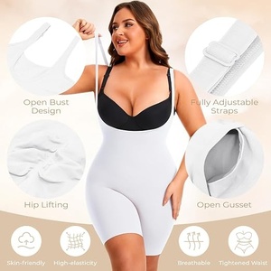 Women's <b>White</b> Bodycon <b>Bodysuit</b> With Black Bra Top Tummy Control <b>Shapewear</b> Sleeveless Sweetheart Neck Knee Length Activewear - Product Image 3