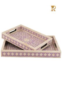 Plateau de service rectangulaire de luxe en os incrusté fait main, poli, décoratif floral pour anniversaire - Product Image 2