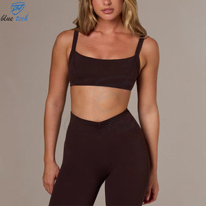Custom Logo Print Solid Women's 2-Piece Workout Set Sports <b>Bra</b> with Leggings Stretchy Seamless Fitness Yoga Gym Wear Outfit - Product Image 4