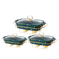 Plat de service isotherme en céramique doré marbré pour buffet, chauffe-plats arabe