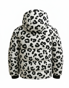 Blouson matelassé à capuche pour homme, imprimé léopard blanc et noir, manteau d'hiver bouffant, style streetwear, vêtement d'extérieur tendance - Product Image 2