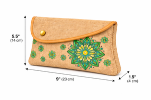 Pochette enveloppe en jute écologique avec imprimé mandala vert, faite à la main, réutilisable, trousse de maquillage de voyage - Product Image 4