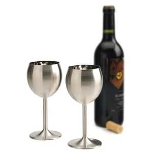 Ensemble de 2 verres à vin Skies Trader WH250 modernes faits à la main en acier inoxydable finition satinée, gobelets en métal argenté brossé incassables - Product Image 3